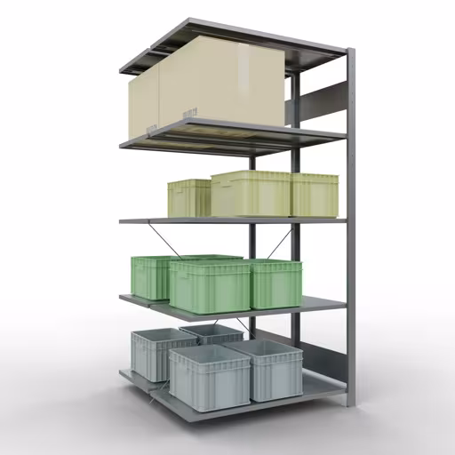 Immagine del prodotto n. 14 dell'articolo Ripiano aggiuntivo, ripiano doppio, sistema di scaffali MULTIplus150, 2000 x 1000 x (2x500) mm (AxLxP), 2x5 ripiani, traversa, zincato Figura n. 14 dell'articolo scaffale aggiuntivo, scaffale doppio, sistema di scaffali MULTIplus150, 2000 x 1000 x (2x500) mm (AxLxP), 2x5 ripiani, traversa, zincato dal gruppo di prodotti scaffali della marca Schulte Lagertechnik