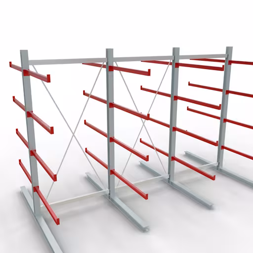 Figura n. 12 dell'articolo Scaffale completo K 6000, bilaterale, 3000 x 4500 x 2x 1250 mm, RAL 7001 / RAL 3000, 5 livelli di stoccaggio del gruppo di prodotti scaffalature cantilever della marca Schulte Lagertechnik