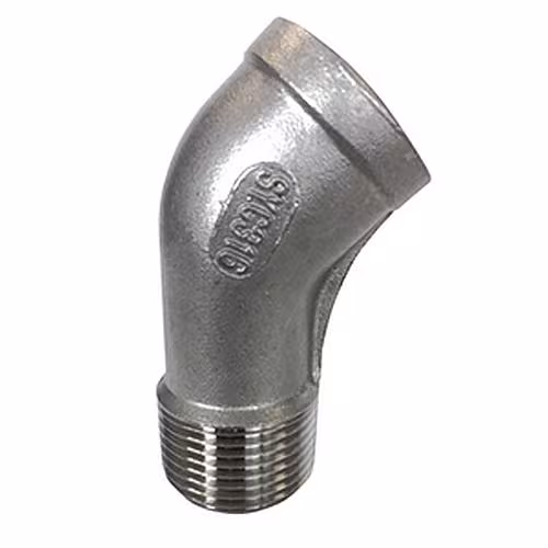 Angle en acier inoxydable 45° i/a n° 121 1 1/4 pouces d'Atusa Atusa angle en acier inoxydable 45° IG-AG n° 121, raccords filetés en acier inoxydable, réf. I1216006