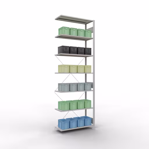 Étagère complémentaire, étagère, système enfichable MULTIplus150, 3000 x 1000 x 400 mm, 7 étagères, traverse, RAL 7035 gris clair de la catégorie étagère complémentaire avec le GTIN 4004514203892 , système d'étagères enfichables MULTIplus150, 3000 x 1000 x 400 mm, 7 étagères, RAL 7035 gris clair de Schulte Lagertechnik de la gamme de produits du système enfichable