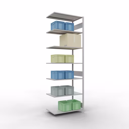 Produktbild Nr 15 des Artikels Anbauregal, Fachbodenregal Stecksystem MULTIplus85, 3000 x 1000 x 600 mm (HxBxT), 7 Fachböden, Längenriegel, RAL 7035 lichtgrau Abbildung Nr 15 des Artikels Anbauregal, Fachbodenregal Stecksystem MULTIplus85, 3000 x 1000 x 600 mm (HxBxT), 7 Fachböden, Längenriegel, RAL 7035 lichtgrau aus der Produktgruppe Stecksystem von der Marke Schulte Lagertechnik