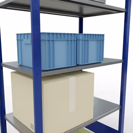 Étagère de base, étagère, système enfichable MULTIplus150, 2000 x 1000 x 600 mm, 5 étagères, RAL 5010 bleu gentiane/galvanisé de la catégorie d'étagères de base avec le GTIN 4004514280886 Étagère de base, étagère, système enfichable MULTIplus150, 2000 x 1000 x 600 mm, 5 étagères, RAL 5010 bleu gentiane/galvanisé de la marque Schulte Lagertechnik de la gamme de produits du système enfichable