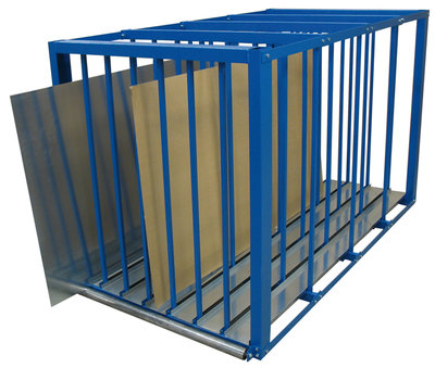 Boîte de rangement en tôle, 1500 x 1100 x 2500 mm (H x L x P), bleu gentiane RAL 5010, 7 compartiments avec plateaux en tôle d'acier galvanisé (accessoires, référence 46033-U).