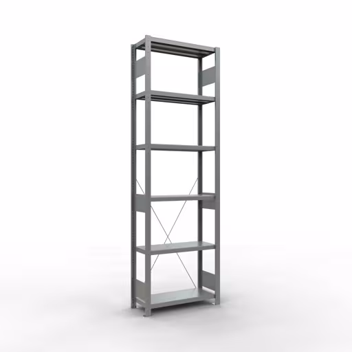 Étagère de base, étagère, système enfichable MULTIplus250, 2500 x 750 x 300 mm (HxLxP), 6 étagères, traverse, galvanisée, étagère de base, réf. 12931-75