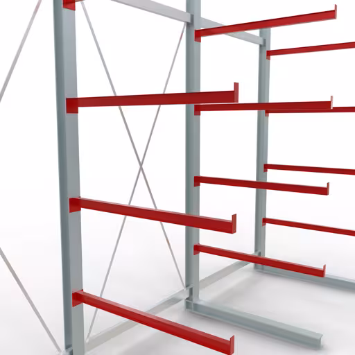 Produktbild Nr 11 des Artikels K 6000 Komplettregal, einseitig, 3000 x 4500 x 1250 mm, RAL 7001 / RAL 3000, 5 Lagerebenen Abbildung Nr 11 des Artikels K 6000 Komplettregal, einseitig, 3000 x 4500 x 1250 mm, RAL 7001 / RAL 3000, 5 Lagerebenen aus der Produktgruppe Kragarmregale von der Marke Schulte Lagertechnik