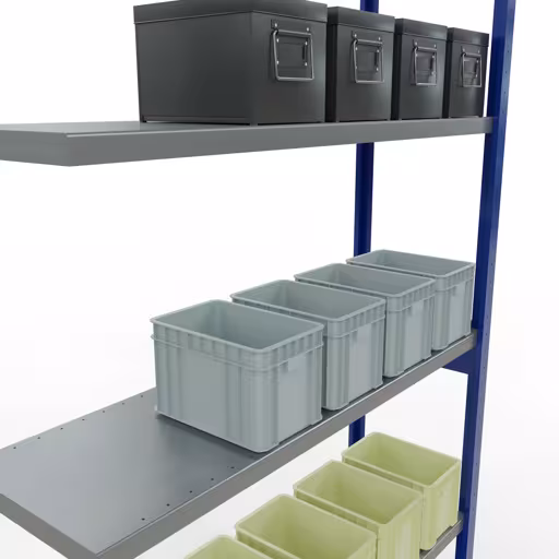 Figure n° 10 de l'article étagère complémentaire, étagère à étagères, système enfichable MULTIplus250, 3000 x 1300 x 400 mm, 7 étagères, RAL 5010 bleu gentiane/galvanisé du groupe de produits système enfichable de Schulte Lagertechnik