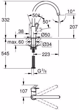 Miscelatore monocomando GROHE per lavello BauLoop 31368 bocca alta cromo