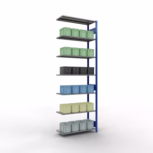 Figura n. 13 dell'articolo scaffale aggiuntivo, scaffale, sistema a innesto MULTIplus85, 3000 x 1000 x 400 mm (AxLxP), 7 ripiani, barre longitudinali, RAL 5010 blu genziana del gruppo di prodotti sistema a innesto della marca Schulte Lagertechnik