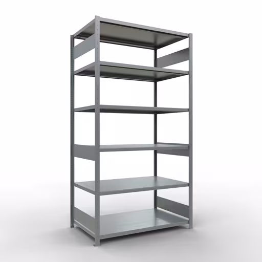 Ripiano base, ripiano, sistema a innesto MULTIplus250, 2500 x 1300 x 800 mm (AxLxP), 6 ripiani, barre longitudinali, zincato, ripiano base, articolo n. 12981-130-LR