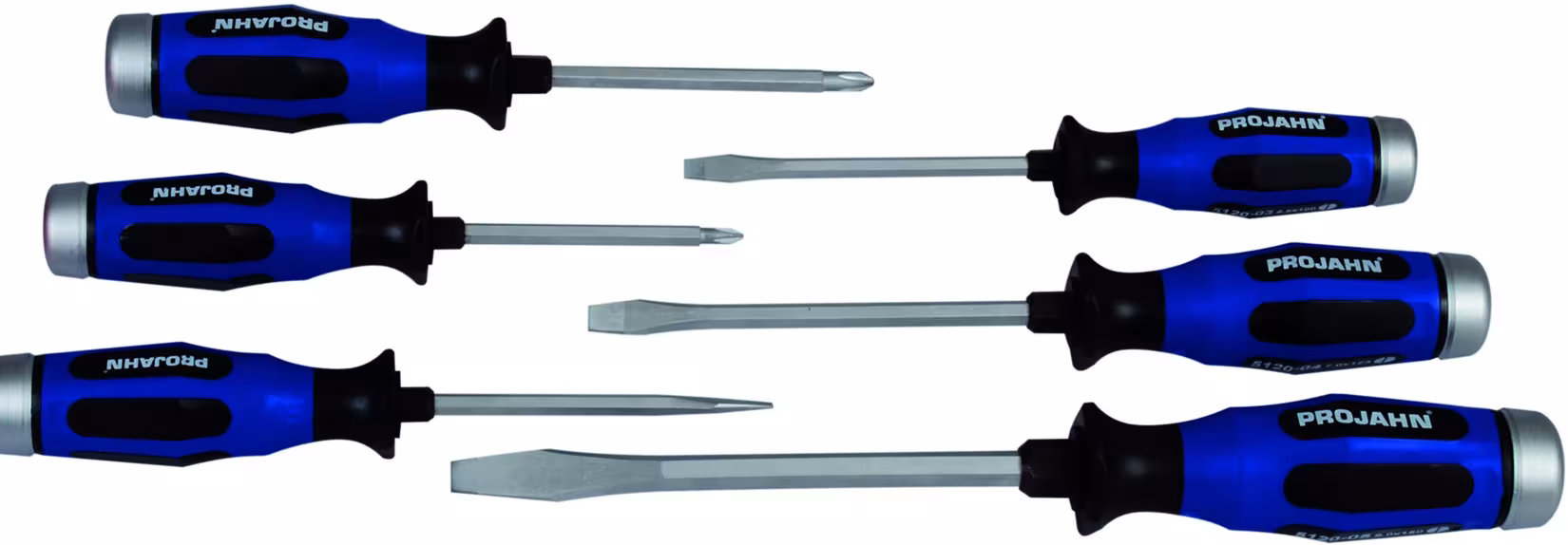 Set di cacciaviti da 6 pezzi (PH+a taglio) con lama continua, cappuccio a percussione e chiave ausiliare della PROJAHN con articolo n. 5199