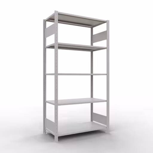 Étagère de base, étagère, système enfichable MULTIplus85, 2000 x 1000 x 500 mm (HxLxP), 5 étagères, barres de longueur, gris clair RAL 7035, étagère de base, réf. 33050-LR