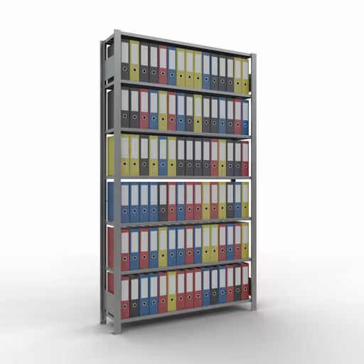 Scaffale Basic, scaffale per ufficio, sistema a innesto MULTIplus85, 2300 x 1300 x 300 mm (AxLxP), 7 ripiani, traversa, zincato, senza barra di arresto della marca Schulte Lagertechnik dal programma scaffali per ufficio