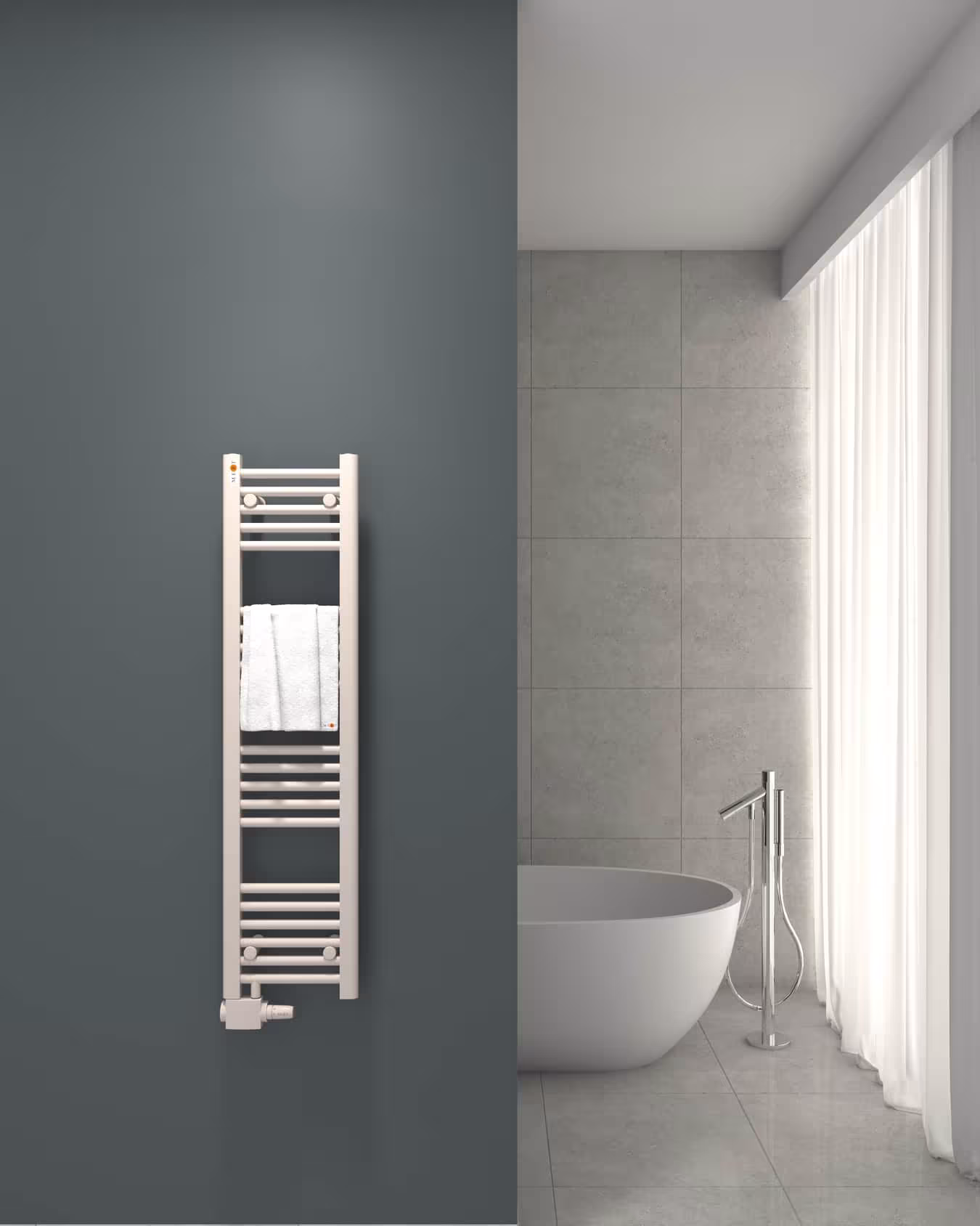 Radiatore di ricambio da bagno MERT bianco dritto, attacco centrale sfalsato in basso a sinistra o a destra, radiatore di ricambio, articolo n. 1-30x120-AU-50