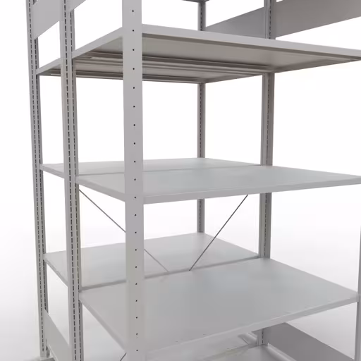 Immagine aggiuntiva dell'articolo Scaffale base, scaffale doppio, sistema a innesto per scaffale MULTIplus150, 2000 x 1000 x (2x600) mm (AxLxP), 2x5 ripiani, traversa, RAL 7035 grigio chiaro da ripiani doppi