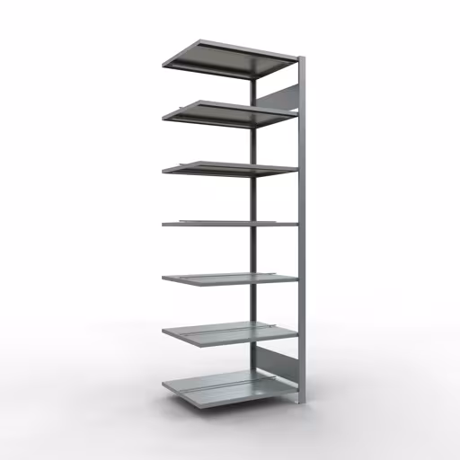 Scaffale aggiuntivo, scaffale per ufficio, sistema a innesto MULTIplus150, 2300 x 750 x 600 mm (AxLxP), 7 ripiani, barre longitudinali, zincato, con fermo centrale di Schulte Lagertechnik Scaffale aggiuntivo, scaffale per ufficio, sistema a innesto MULTIplus150, 2300 x 750 x 600 mm (AxLxP), 7 ripiani, barra longitudinale, zincato, con fermo centrale, sistema a innesto, articolo n. 17751