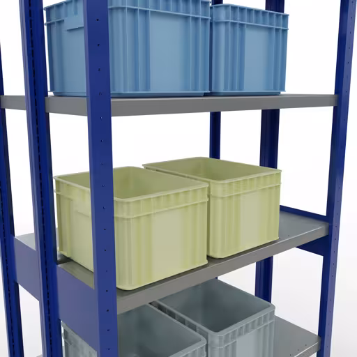 Étagère de base, étagère double, système d'étagères enfichables MULTIplus250, 2500 x 1000 x (2x300) mm, 2x6 étagères, barres de longueur, RAL 5010 bleu gentiane avec la référence 1001001. 33231-B Étagère de base, étagère double, système d'étagères MULTIplus250, 2500 x 1000 x (2x300) mm, 2x6 étagères, RAL 5010 bleu gentiane de Schulte Lagertechnik de la catégorie étagères