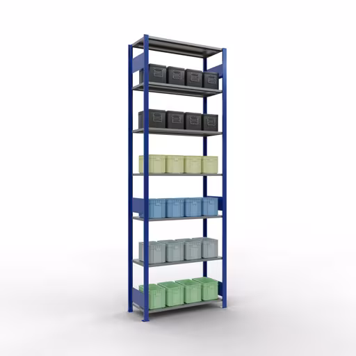 Image du produit n° 13 de l'article étagère de base, étagère, système enfichable MULTIplus85, 3000 x 1000 x 400 mm (HxLxP), 7 étagères, barres de longueur, RAL 5010 bleu gentiane Figure n° 13 de l'article étagère de base, système d'étagères enfichables MULTIplus85, 3000 x 1000 x 400 mm, 7 étagères, RAL 5010 bleu gentiane du groupe de produits système enfichable de la marque Schulte Lagertechnik