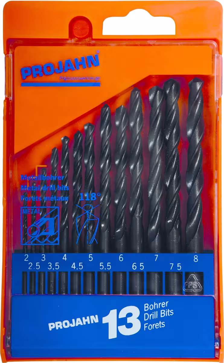Cassetta in plastica HSS 13 pezzi 2-8/0,5 mm, punta, art. n. 67005