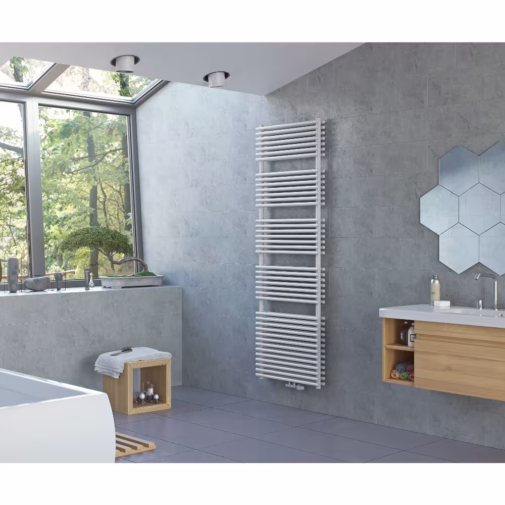 Radiatore da bagno Ximax Tec Duplex attacco centrale bianco RAL 9003, radiatore da bagno