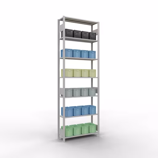 Étagère de base, étagère à étagères, système enfichable MULTIplus150, 3000 x 1000 x 300 mm, 7 étagères, gris clair RAL 7035 de Schulte Lagertechnik avec le numéro d'article. 32632-LR