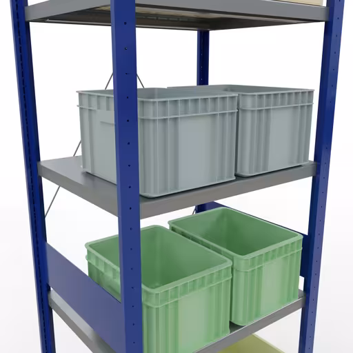 Image du produit n° 14 de l'article étagère de base, étagère, système enfichable MULTIplus250, 3000 x 750 x 600 mm, 7 étagères, traverse, RAL 5010 bleu gentiane/galvanisé/galvanisé Figure n° 14 de l'article étagère de base, étagère, système enfichable MULTIplus250, 3000 x 750 x 600 mm, 7 étagères, RAL 5010 bleu gentiane/galvanisé/galvanisé du groupe de produits système enfichable de Schulte Lagertechnik