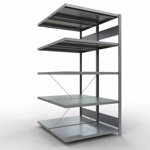 Étagère supplémentaire, étagère double, système d'étagères MULTIplus250, 2000 x 1000 x (2x600) mm (HxLxP), 2x5 étagères, traverse, galvanisé, étagères doubles, réf. 14265-A