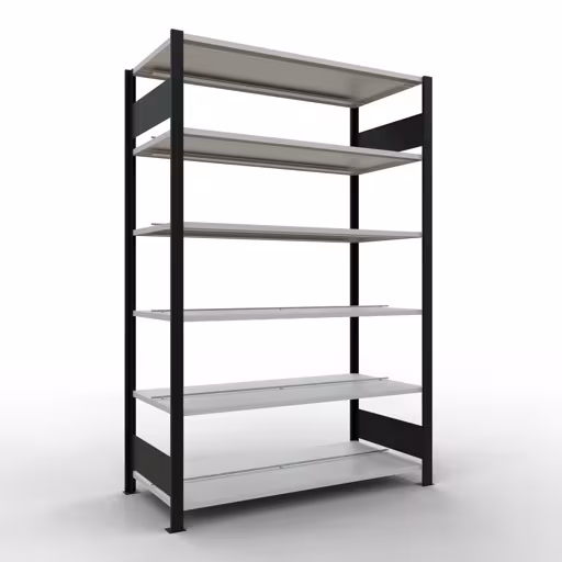 Figure n° 14 de l'article, étagère de bureau, système enfichable MULTIplus150, 2000 x 1300 x 600 mm, 6 étagères, avec butée centrale, noir/gris clair du groupe de produits étagères de bureau de Schulte Lagertechnik