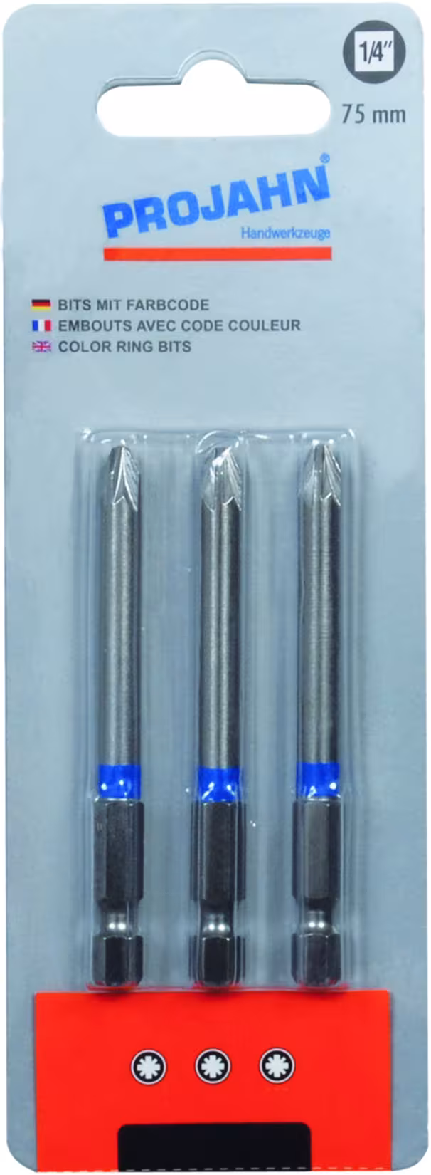 Punta marcata 1/4" L25 mm Pozidriv n. 2 conf. da 3 della PROJAHN Inserto ad anello colorato per viti Phillips PZ 6.3, inserti e portainserti, articolo n. 1712-03