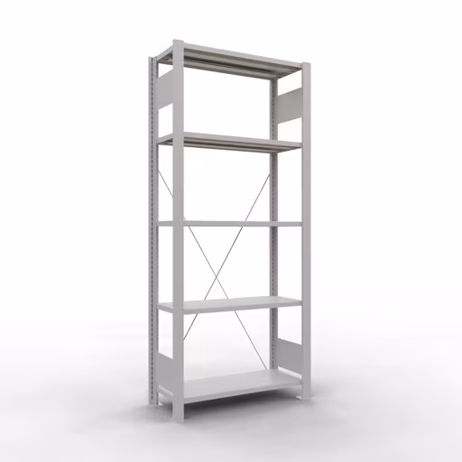 Scaffale Basic, scaffale per ufficio, sistema a innesto MULTIplus85, 1800 x 750 x 300 mm (AxLxP), 5 ripiani, traversa, senza barra di arresto, grigio chiaro di Schulte Lagertechnik Scaffale Basic, scaffale per ufficio, sistema a innesto MULTIplus85, 1800 x 750 x 300 mm (AxLxP), 5 ripiani, traversa, senza barra di arresto, grigio chiaro, sistema a innesto, articolo n. 36018