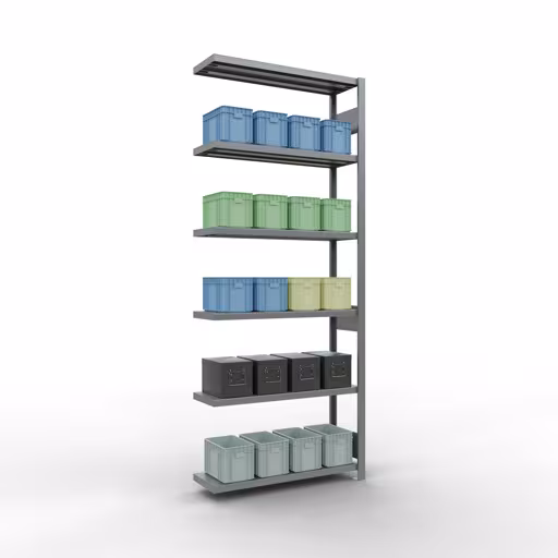 Un'altra vista dell'articolo Scaffali aggiuntivi, scaffale a scaffali, sistema a innesto MULTIplus250, 2500 x 1000 x 300 mm (AxLxP), 6 ripiani, barre longitudinali, zincato dalla categoria scaffali aggiuntivi