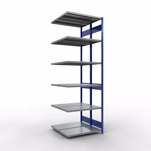 Scaffale aggiuntivo, scaffale doppio, sistema di scaffali MULTIplus250, 3000 x 1000 x (2x500) mm (AxLxP), 2x7 ripiani, barre longitudinali, RAL 5010 blu genziana, ripiani doppi, articolo n. 33257-B