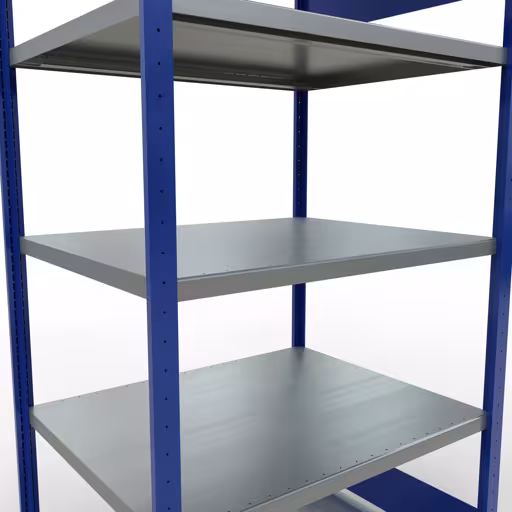 Scaffale base, scaffale, sistema a innesto MULTIplus250, 2000 x 1000 x 800 mm (AxLxP), 5 ripiani, barre longitudinali, RAL 5010 blu genziana/zincato della marca Schulte Lagertechnik della gamma sistemi a innesto