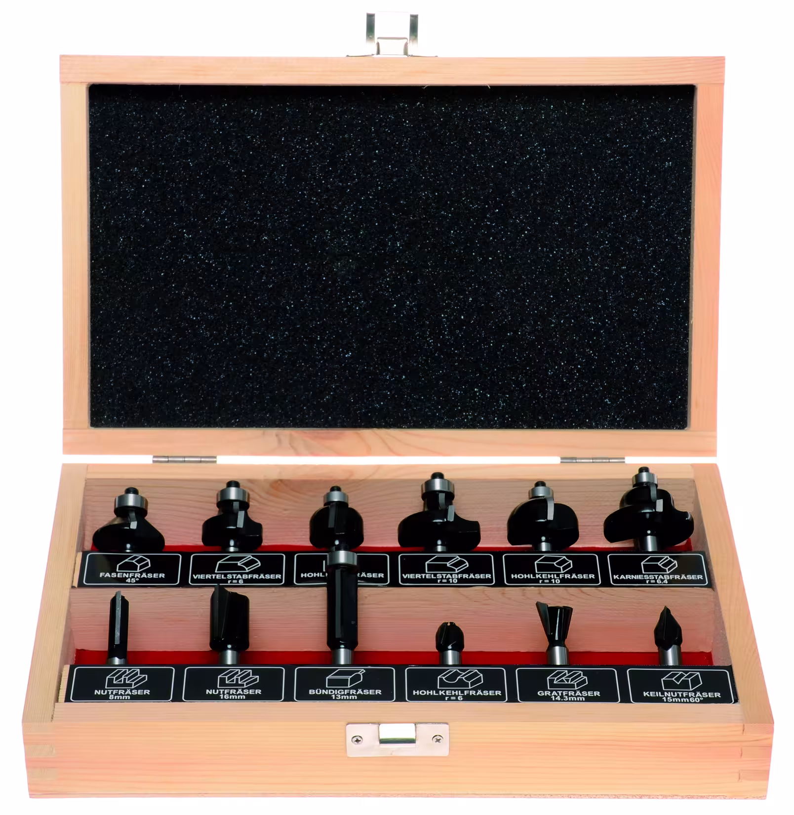 Set frese 12 pezzi. in scatola di legno, trapano, articolo n. 19299