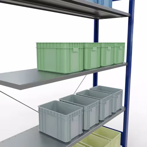 Scaffali aggiuntivi, scaffali, sistema a innesto MULTIplus150, 2000 x 1300 x 400 mm (AxLxP), 5 ripiani, traversa, RAL 5010 blu genziana/zincato con l'articolo n. 12745-130-B Scaffali aggiuntivi, scaffali, sistema a innesto MULTIplus150, 2000 x 1300 x 400 mm (AxLxP), 5 ripiani, traversa, RAL 5010 blu genziana/zincato di Schulte Lagertechnik della categoria Sistemi a innesto