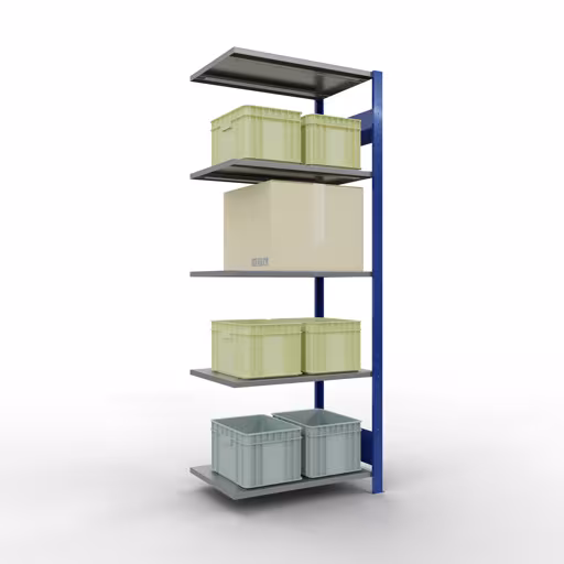 Rayonnage supplémentaire, étagère, système enfichable MULTIplus150, 2000 x 750 x 500 mm, 5 étagères, RAL 5010 bleu gentiane/galvanisé/galvanisé de la catégorie d'étagères supplémentaires avec le GTIN 4004514280602 Rayonnage supplémentaire, étagère, système enfichable MULTIplus150, 2000 x 750 x 500 mm, 5 étagères, RAL 5010 bleu gentiane/galvanisé/galvanisé de la marque Schulte Lagertechnik de la gamme de produits du système enfichable