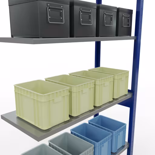 Image du produit n° 15 de l'article, système d'étagères enfichables MULTIplus150, 2500 x 1000 x 400 mm, 6 étagères, RAL 5010 bleu gentiane/galvanisé de la gamme de produits du système enfichable de Schulte Lagertechnik