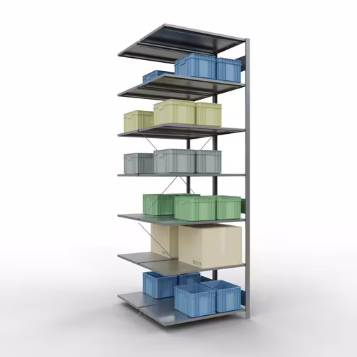 Rayonnage supplémentaire, rayonnage double, système d'étagères MULTIplus150, 3000 x 1000 x (2x1200) mm (HxLxP), 2x7 tablettes, traverse, galvanisé de la catégorie rayonnage double avec le GTIN 4058255035175 Rayonnage supplémentaire, rayonnage double, système d'étagères MULTIplus150, 3000 x 1000 x (2x1200) mm, 2x7 étagères, galvanisé de la marque Schulte Lagertechnik de la gamme de produits d'étagères