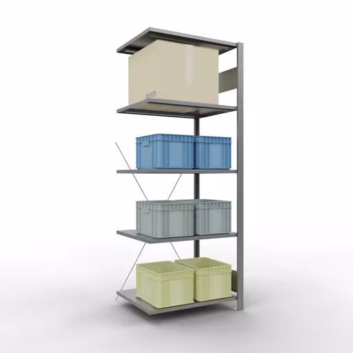 Image supplémentaire de l'article Étagère rapportée, étagère, système enfichable MULTIplus150, 2000 x 750 x 600 mm, 5 étagères, traverse, galvanisé Représentation supplémentaire de l'article, étagère, système enfichable MULTIplus150, 2000 x 750 x 600 mm, 5 étagères, galvanisé