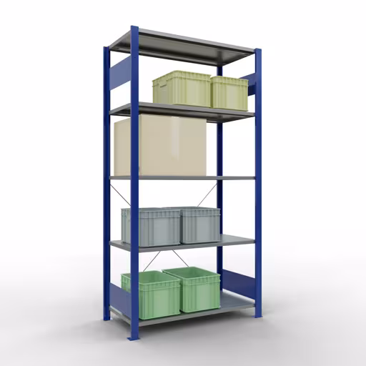 Image du produit n° 12 de l'article étagère de base, étagère, système enfichable MULTIplus150, 2000 x 1000 x 500 mm, 5 étagères, RAL 5010/galvanisé de la gamme de produits du système enfichable de Schulte Lagertechnik