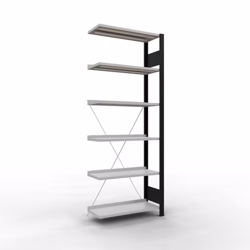 Scaffale aggiuntivo, scaffale per ufficio, sistema a innesto MULTIplus85, 2000 x 750 x 300 mm (AxLxP), 6 ripiani, traversa, con barra di arresto, nero/grigio chiaro di Schulte Lagertechnik Scaffale sovrapponibile, scaffale per ufficio, sistema a innesto MULTIplus85, 2000 x 750 x 300 mm (AxLxP), 6 ripiani, traversa, con listello di arresto, nero/grigio chiaro, sistema a innesto, articolo n. 36009-S