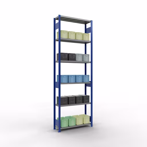 Image du produit n° 13 de l'article étagère de base, étagère, système enfichable MULTIplus250, 3000 x 1000 x 300 mm, 7 étagères, barre de longueur, RAL 5010 bleu gentiane/galvanisé Figure n° 13 de l'article étagère de base, étagère, système enfichable MULTIplus250, 3000 x 1000 x 300 mm, 7 étagères, RAL 5010 bleu gentiane/galvanisé du groupe de produits système enfichable de Schulte Lagertechnik