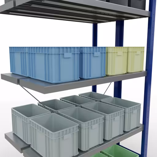 Figura n. 14 dell'articolo scaffale aggiuntivo, scaffale doppio, sistema di scaffali MULTIplus250, 2000 x 1000 x (2x300) mm (AxLxP), 2x5 ripiani, traversa, RAL 5010 blu genziana del gruppo di prodotti scaffali della marca Schulte Lagertechnik