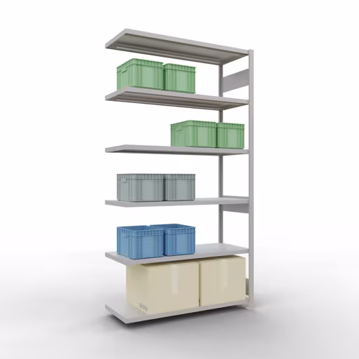 Immagine del prodotto n. 12 dell'articolo Scaffale aggiuntivo, scaffale, sistema a innesto MULTIplus250, 2500 x 1300 x 500 mm (AxLxP), 6 ripiani, barre longitudinali, RAL 7035 grigio chiaro Figura n. 12 dell'articolo scaffale aggiuntivo, scaffale, sistema a innesto MULTIplus250, 2500 x 1300 x 500 mm (AxLxP), 6 ripiani, barre longitudinali, RAL 7035 grigio chiaro del gruppo di prodotti sistema a innesto della marca Schulte Lagertechnik