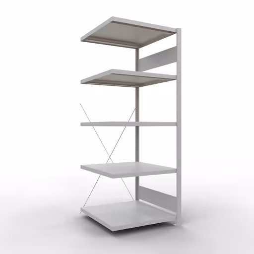Anbauregal, Fachbodenregal Stecksystem MULTIplus250, 2000 x 750 x 800 mm (HxBxT), 5 Fachböden, Kreuzstrebe, RAL 7035 lichtgrau von der Marke Schulte Lagertechnik Anbauregal, Fachbodenregal Stecksystem MULTIplus250, 2000 x 750 x 800 mm (HxBxT), 5 Fachböden, Kreuzstrebe, RAL 7035 lichtgrau aus der Kategorie Anbauregal mit der Artikelnummer 32885-75