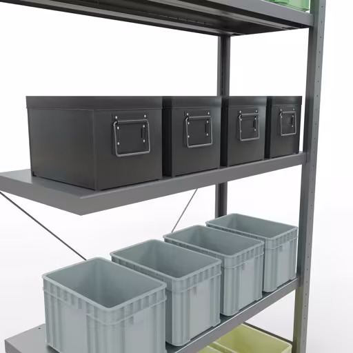 Scaffali aggiuntivi, scaffali, sistema a innesto MULTIplus250, 2000 x 1000 x 400 mm (AxLxP), 5 ripiani, traversa, zincato della marca Schulte Lagertechnik dalla gamma di prodotti dei sistemi a innesto