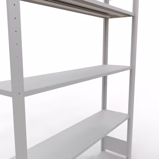Représentation supplémentaire de l'article étagère de base, étagère à étagères, système enfichable MULTIplus150, 2000 x 1300 x 300 mm, 5 étagères, gris clair RAL 7035 à partir de l'étagère de base