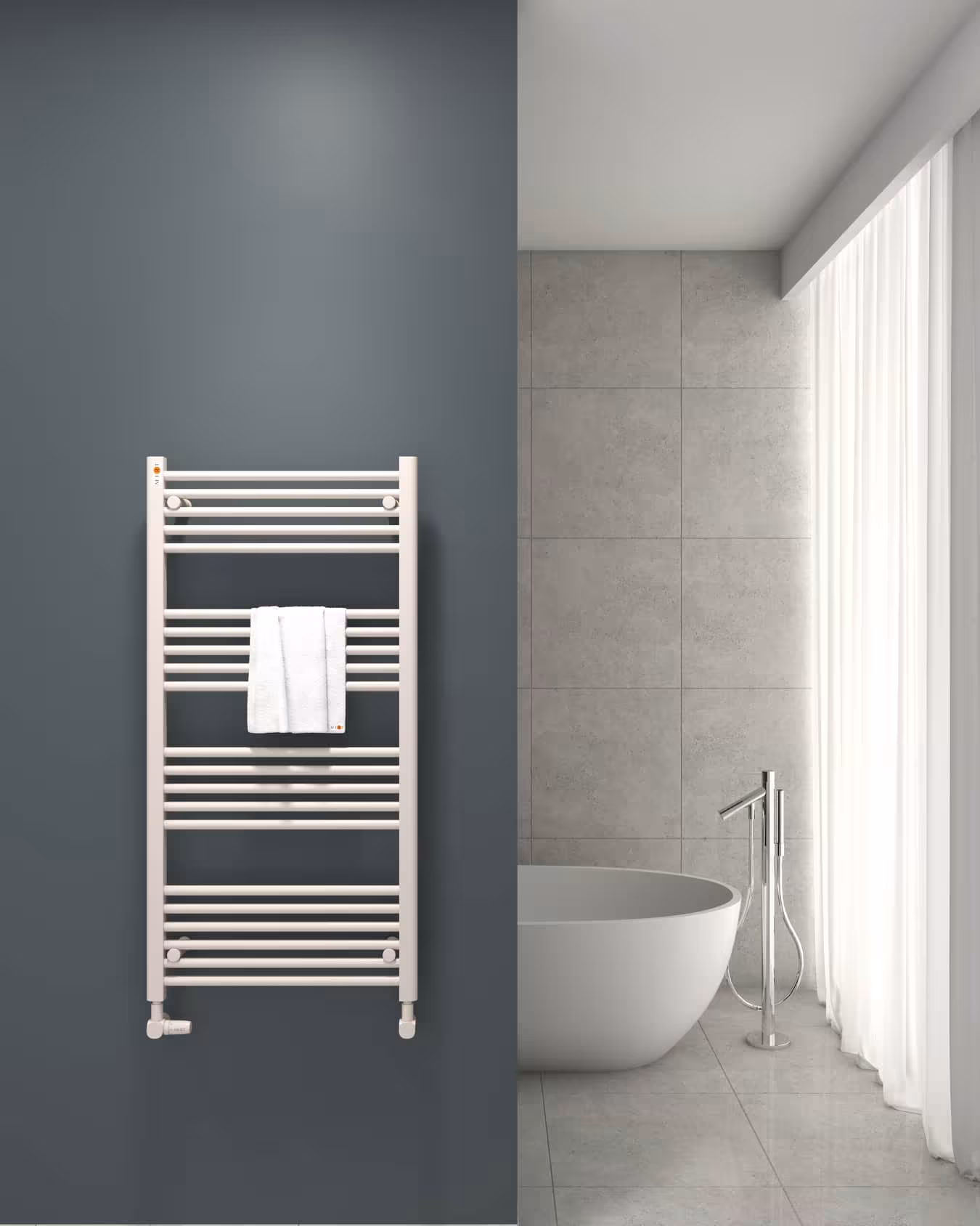 Radiatore da bagno di ricambio MERT bianco dritto, attacco standard destro/sinistro (NO attacco centrale), radiatore di ricambio, articolo n. 1-60x120-S