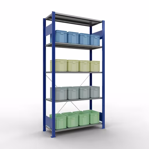 Immagine del prodotto n. 16 dell'articolo scaffale base, scaffale, sistema a innesto MULTIplus85, 2000 x 1000 x 400 mm (AxLxP), 5 ripiani, traversa, RAL 5010 blu genziana Figura n. 16 dell'articolo scaffale base, sistema a innesto per scaffale MULTIplus85, 2000 x 1000 x 400 mm (AxLxP), 5 ripiani, traversa, RAL 5010 blu genziana del gruppo di prodotti sistema a innesto della marca Schulte Lagertechnik