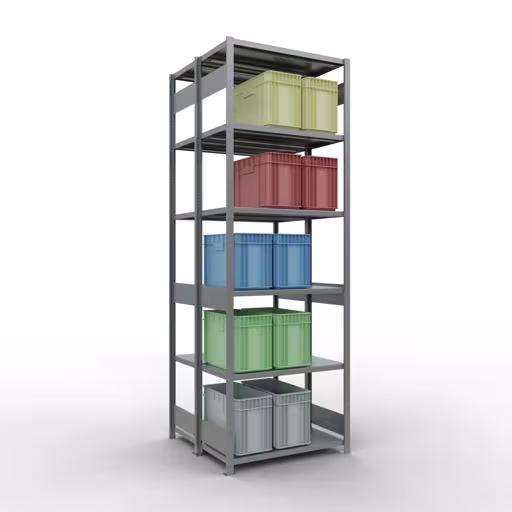 Scaffale base, scaffale doppio, sistema di scaffalature MULTIplus250, 3000 x 1000 x (2x500) mm (AxLxP), 2x7 ripiani, barre longitudinali, zincato con GTIN 4058255035601 Scaffale base, scaffale doppio, sistema a innesto per scaffale MULTIplus250, 3000 x 1000 x (2x500) mm (AxLxP), 2x7 ripiani, barre longitudinali, zincato di Schulte Lagertechnik con l'articolo n. 17952