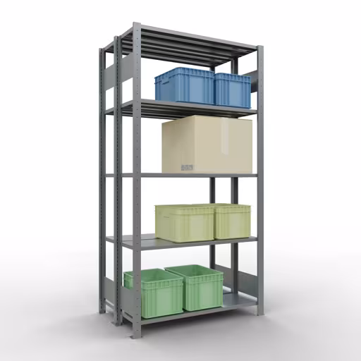 Image du produit n° 16 de l'article Étagère de base, étagère double, étagère système enfichable MULTIplus150, 2000 x 1000 x (2x300) mm (HxLxP), 2x5 étagères, barres de longueur, galvanisé Figure n° 16 de l'article étagère de base, étagère double, système d'étagères enfichables MULTIplus150, 2000 x 1000 x (2x300) mm, 2x5 étagères, galvanisées du groupe de produits étagères de la marque Schulte Lagertechnik.